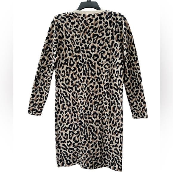 J Crew Black Brown Tan Leopard Animal Print Long Sleeve Sweater Dress Size S - Picture 4 of 11